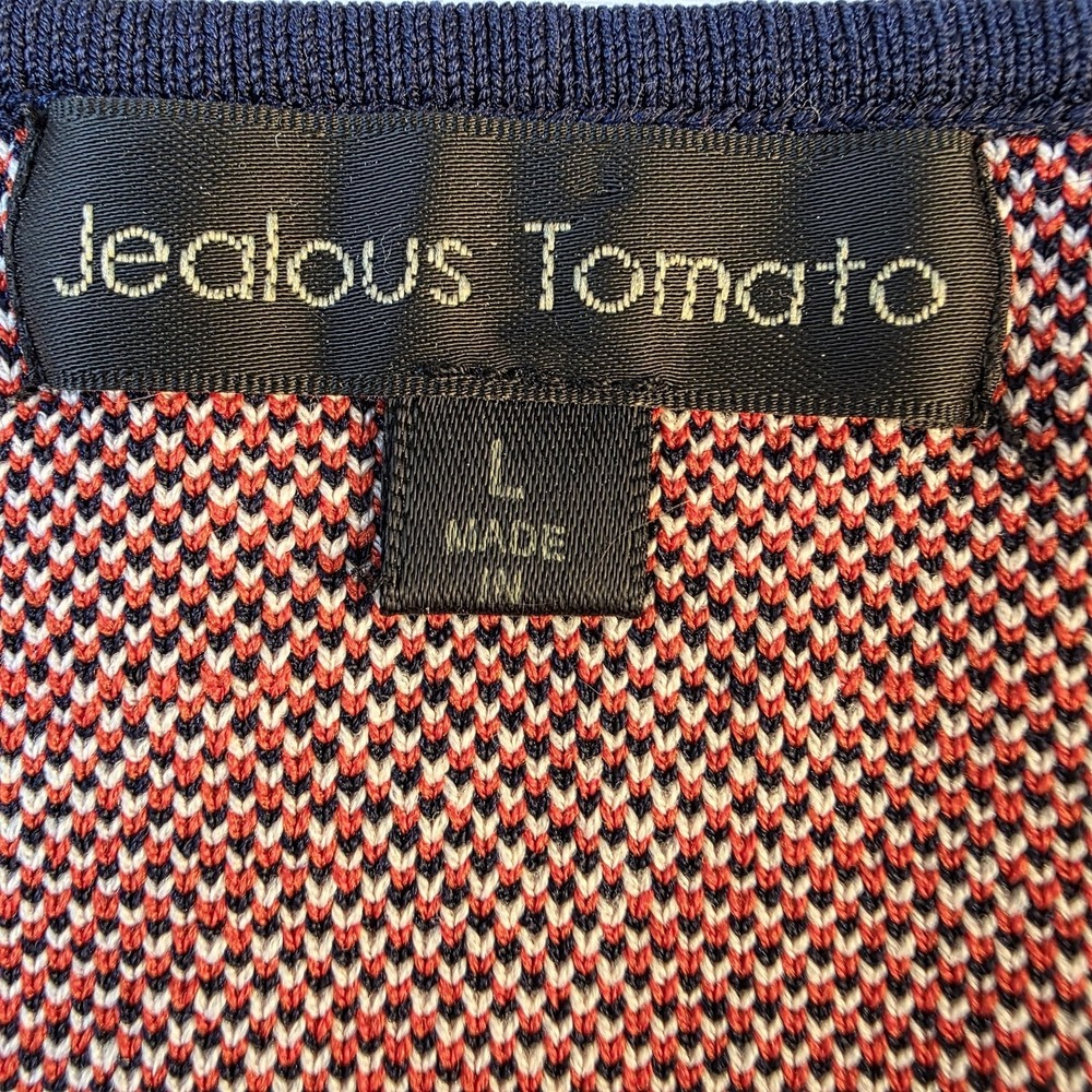 Jealous Tomato Geometric Knit Stretch Cropped Top L Red‎ Navy Short Sleeve - Picture 2 of 6